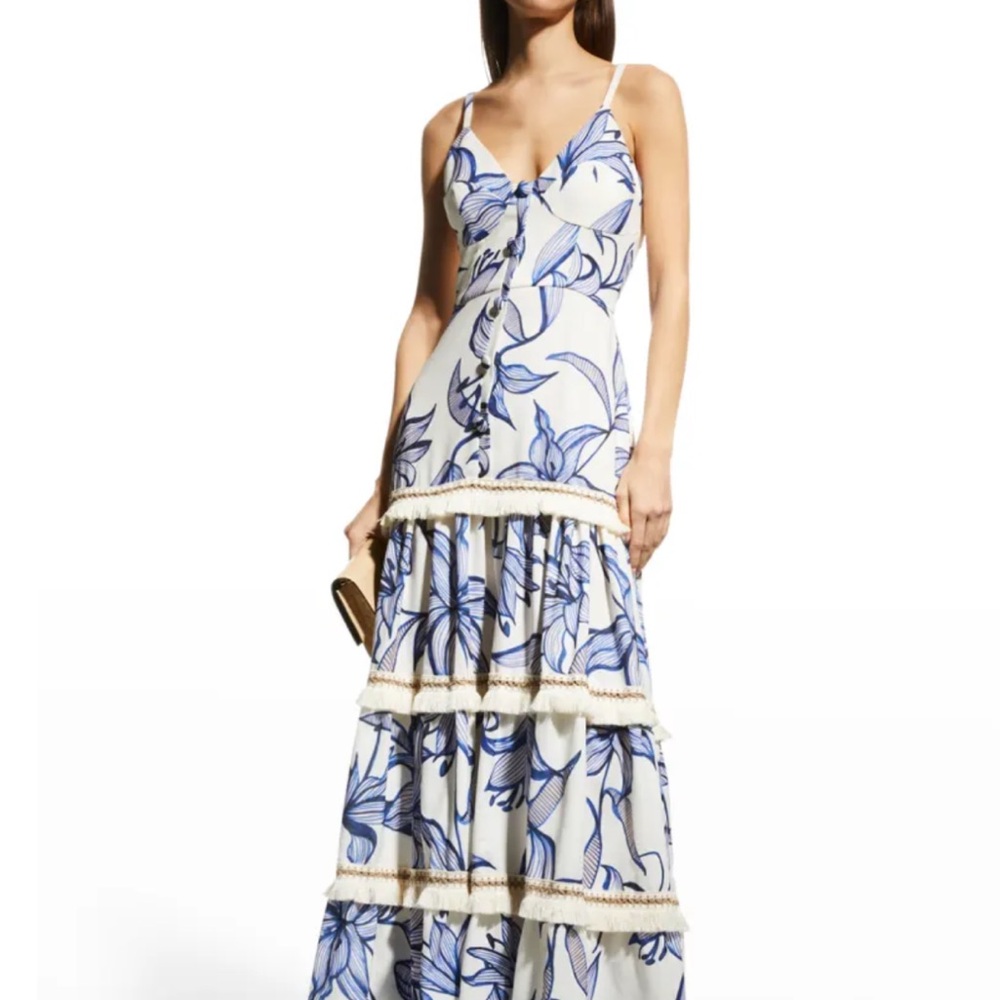 PatBO Stargazer Florals Blue and White Maxi Dress